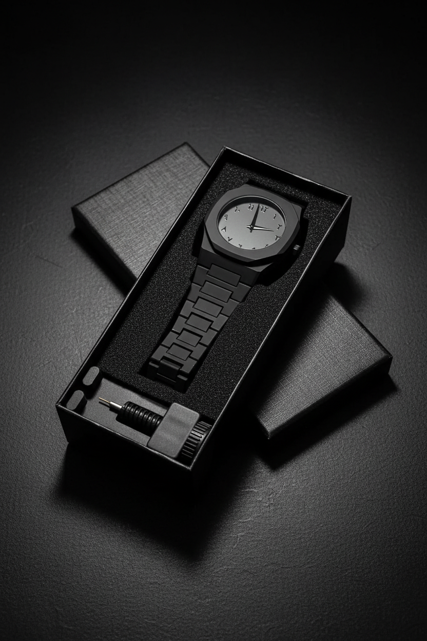 montre chiffre arabe avec sa boite et son outils pour ajuster la taille
